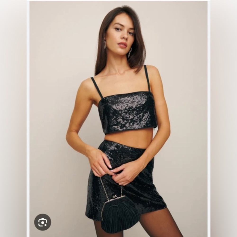 Reformation Black Sequin Skirt Set, size 6